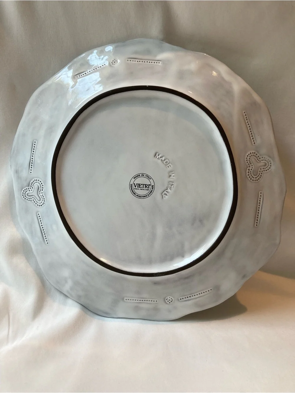 Vietri Incanto Lace European Dinner Plate 11.5”Gray White Italian Replacement